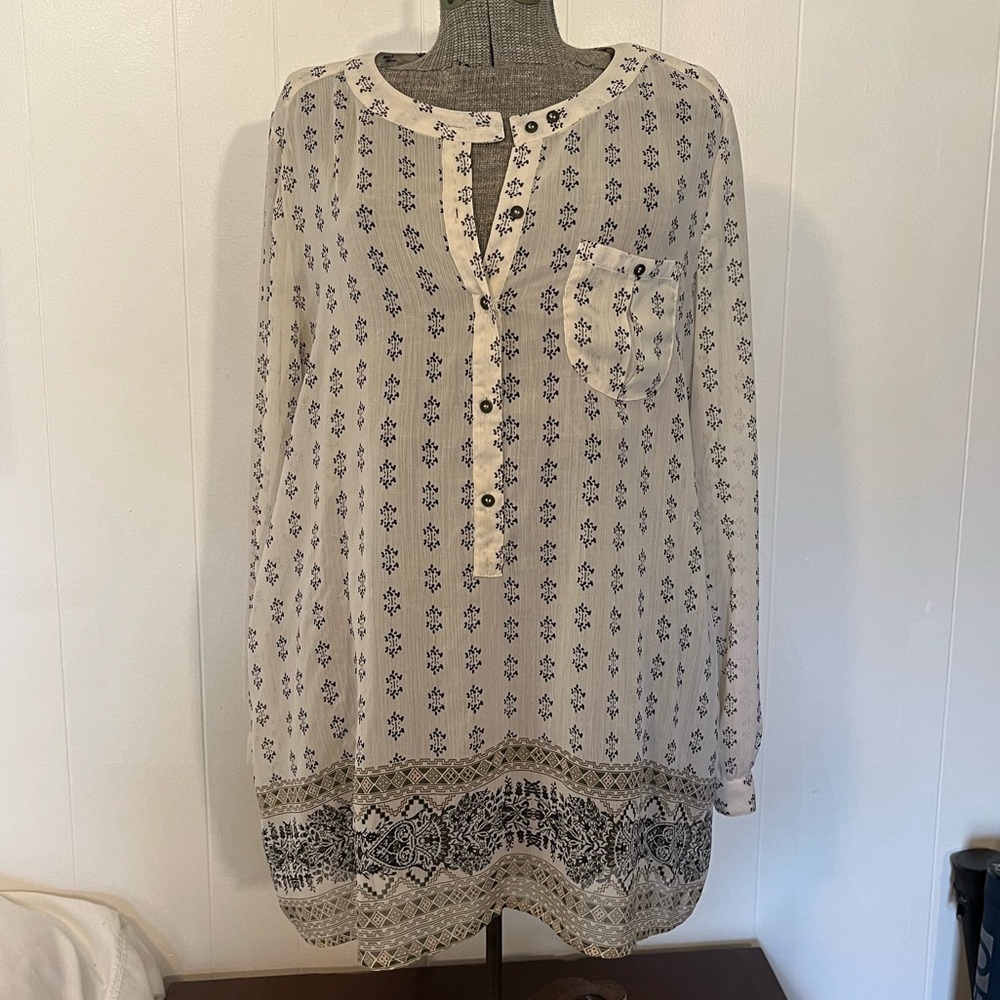 Knox Rose Long Sleeve Patterned Shell Blouse XL